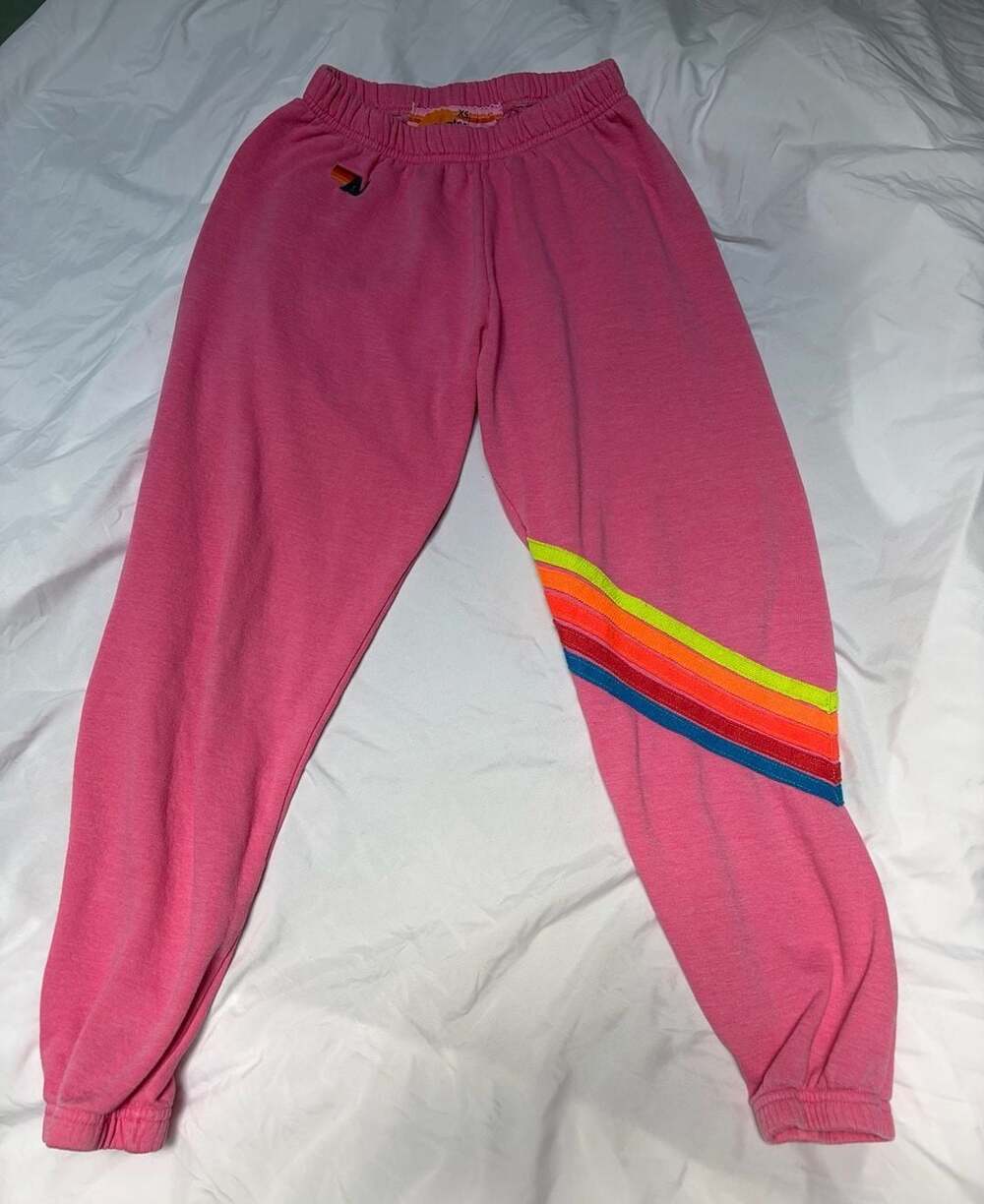 Aviator Nation 5 Rainbow Stitch Sweatpants in Paris Pink size XS